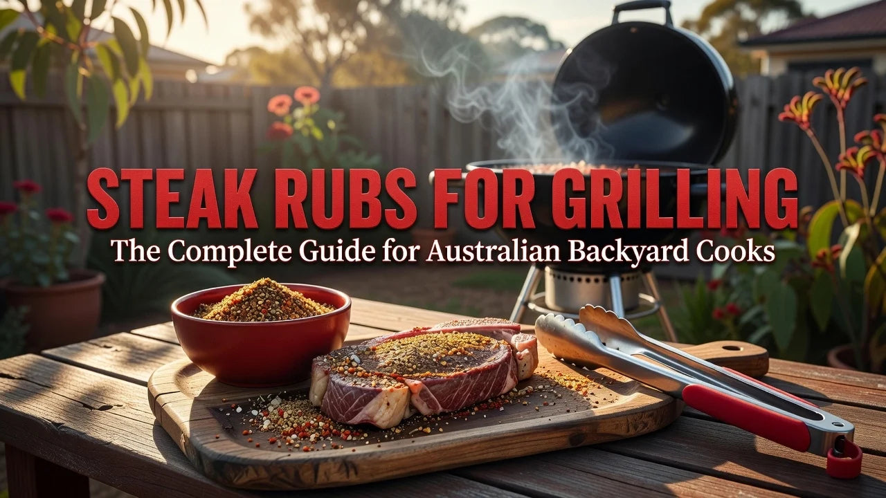 Professional header image for educational tutorial: Steak Rubs for Grilling: The Complete Guide for Australia...