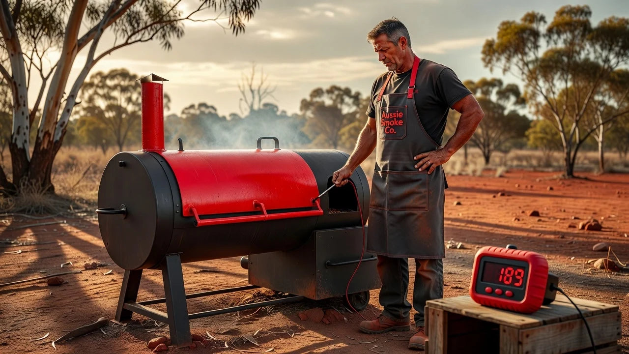 Professional header image for educational tutorial: Beef Brisket Smoker Temperature: The Complete Australian ...