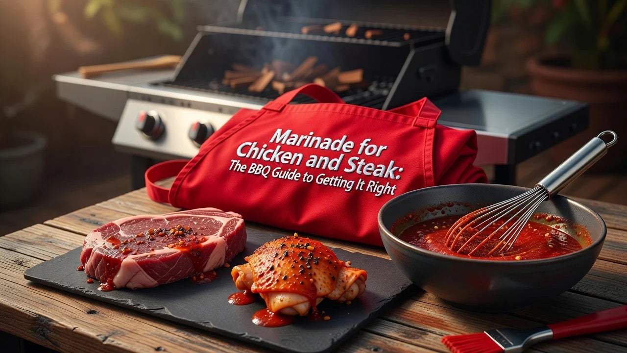 Professional header image for educational tutorial: Marinade for Chicken and Steak: The BBQ Guide to Getting ...