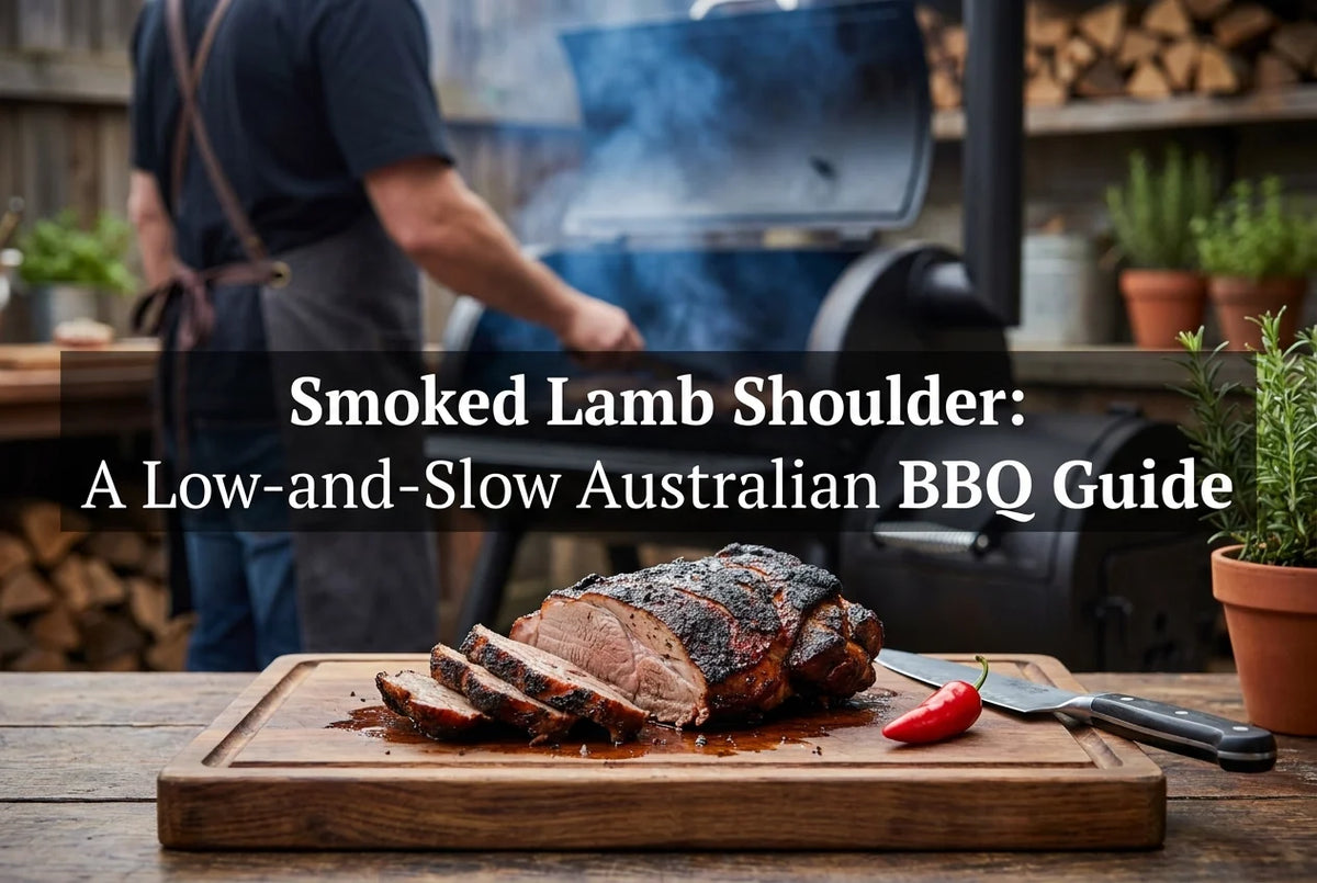 Professional header image for educational tutorial: Smoked Lamb Shoulder: A Low-and-Slow Australian BBQ Guide
